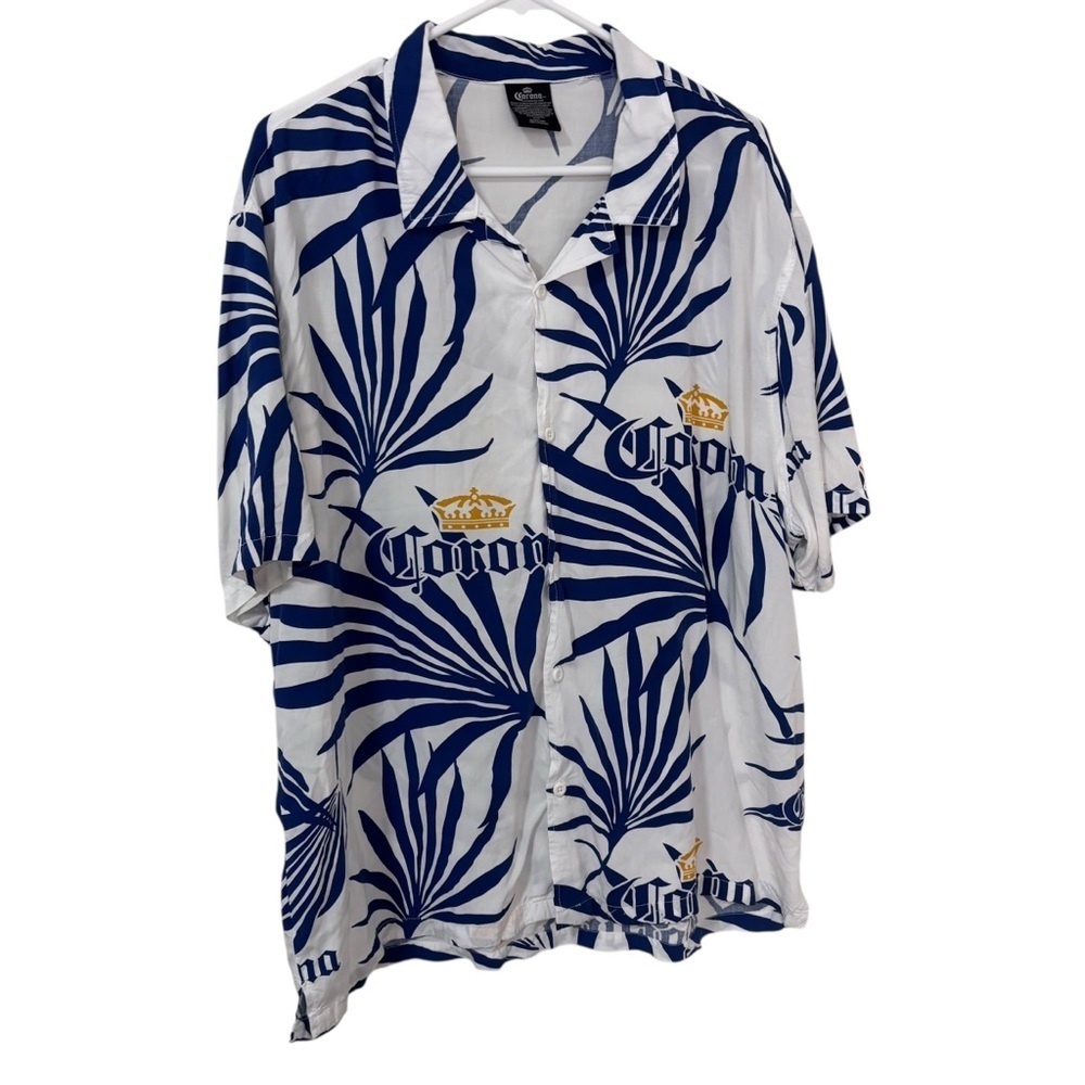 Corona men’s Tropical Blue and White palm leaf button down Shirt size XL